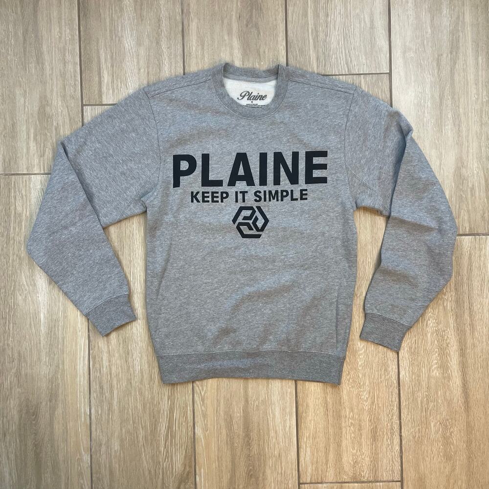 Plaine Crewneck Sweatshirt Mens Medium Gray Keep It Simple Graphic USA